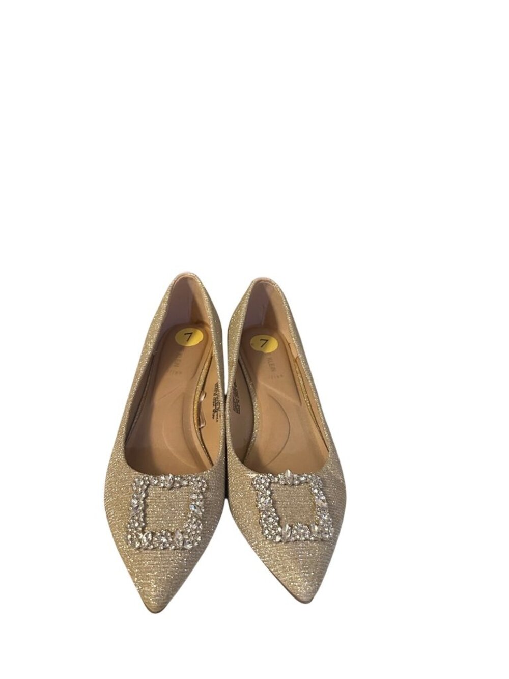 ANNE KLEIN NAMBI GOLD METALLIC SPARKLE TEXTILE UPPER RHINESTONE VAMP PUMP 7m